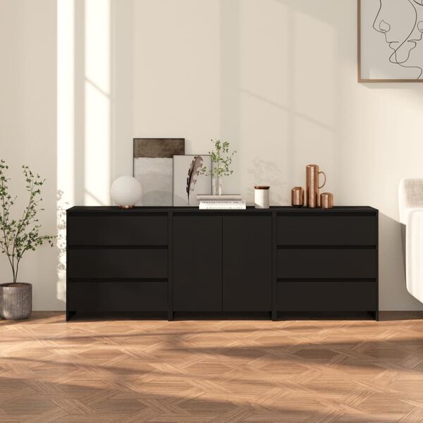 vidaXL 3 Piece Sideboard Black Engineered Wood