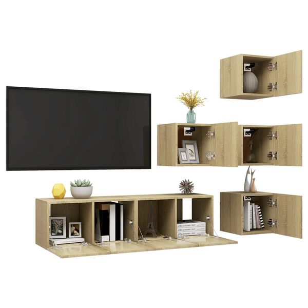 vidaXL 6 Piece TV Cabinet Set Sonoma Oak Engineered Wood
