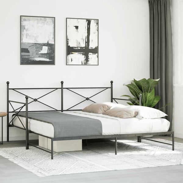 vidaXL Daybed with Trundle without Mattress Black 100x200 cm Steel