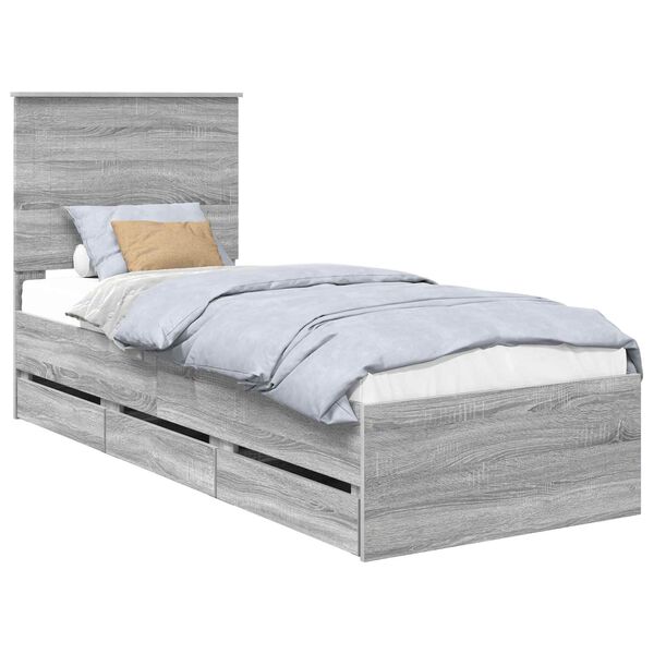 vidaXL Bed Frame with Drawer Grey Sonoma 75 x 190 cm Engineer Wood
