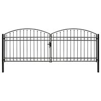 vidaXL Fence Gate Double Door with Arched Top Steel 400x125 cm Black