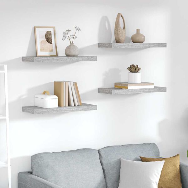 vidaXL Floating Wall Shelves 4 pcs Concrete Grey 60x23.5x3.8 cm MDF