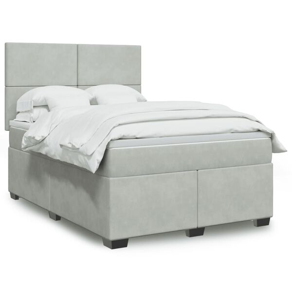 vidaXL Box Spring Bed with Mattress Light Grey 140x190 cm Velvet