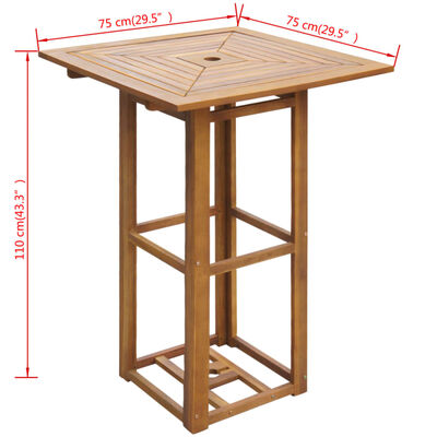 vidaXL Bistro Table 75x75x110 cm Solid Acacia Wood