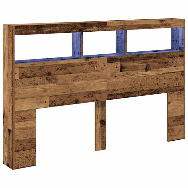 vidaXL Headboard Cabinet with LED Old Wood 160x17x102 cm