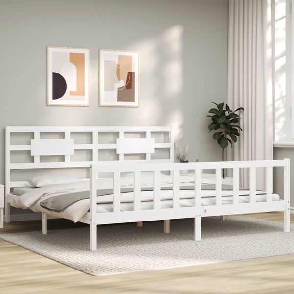 vidaXL Bed Frame without Mattress White Super King Size Solid Wood Pine