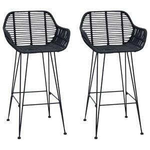 vidaXL Bar Chair 2 pcs Black 55 x 52 x 92 cm Rattan and Iron
