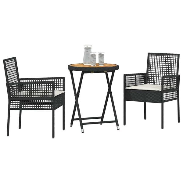 vidaXL Garden Bistro Set 3 pcs Black Poly rattan