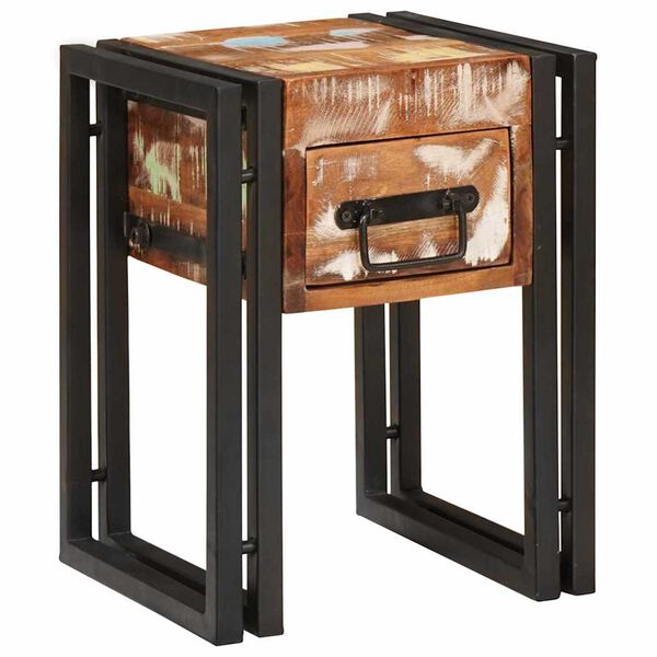 vidaXL End Table with Drawer 30 x 30 x 40 cm Solid Reclaim Wood