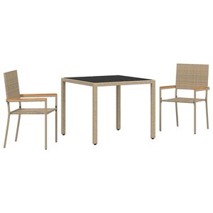 vidaXL Garden Dining Set 3 pcs Beige Poly Rattan