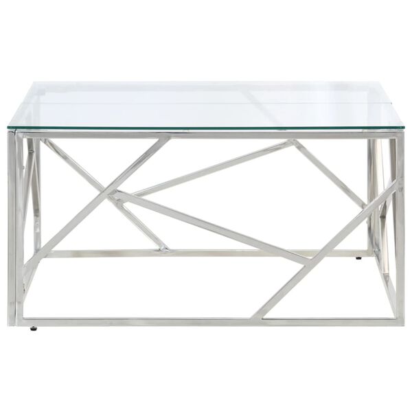 vidaXL Coffee Table Silver Stainless Steel and Tempered Glass