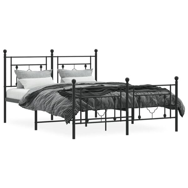 vidaXL Metal Bed Frame without Mattress with Footboard Black 140x190cm