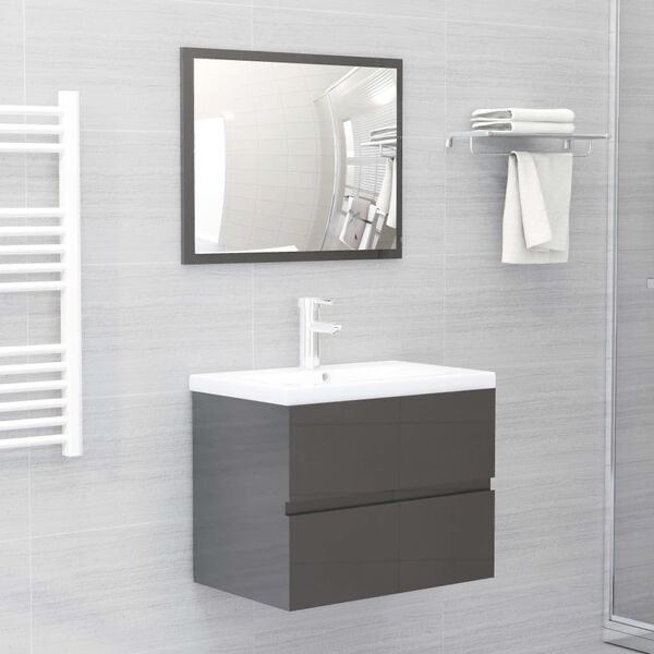 vidaXL 2 Piece Bathroom Furniture Set Grey Engineered Wood