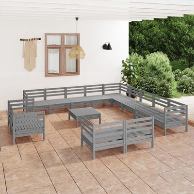 vidaXL 14 Piece Garden Lounge Set Solid Pinewood Grey