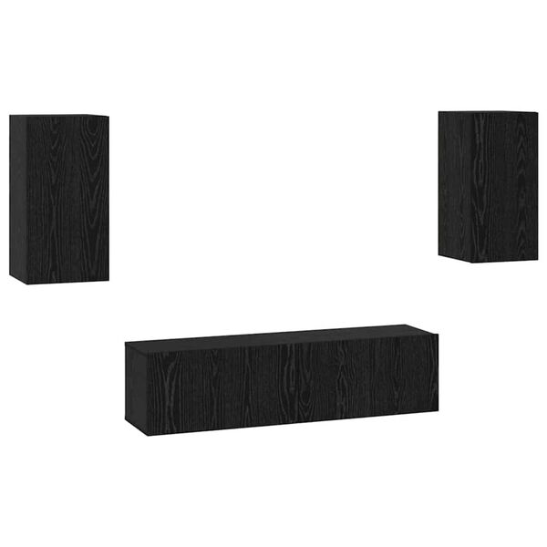 vidaXL TV Cabinet Set Wall-mounted Black Oak Engineered Wood