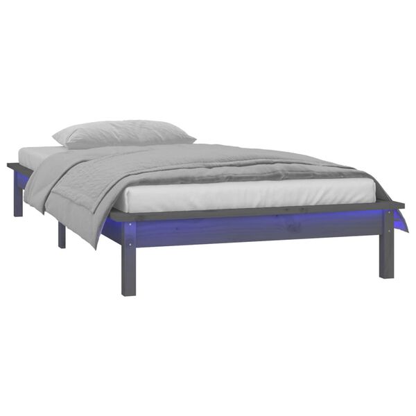 vidaXL LED Bed Frame without Mattress Grey 90x200 cm Solid Wood