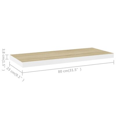 vidaXL Floating Wall Shelf Oak and White 80x23.5x3.8 cm MDF