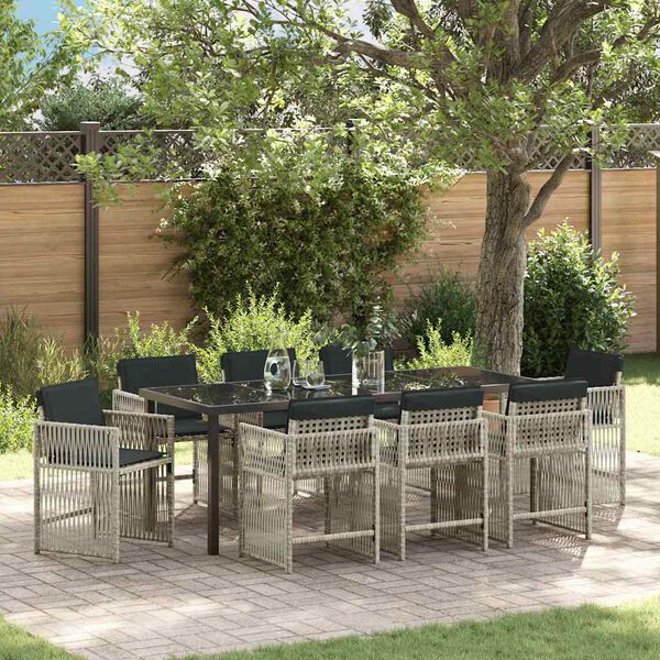 vidaXL Garden Dining Set 9 pcs Light Grey Poly Rattan