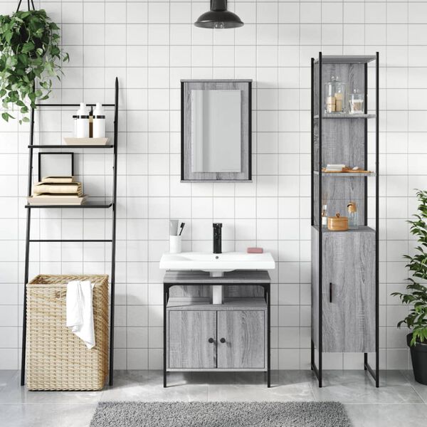 vidaXL 3 Piece Bathroom Furniture Set Grey Sonoma Engineered Wood