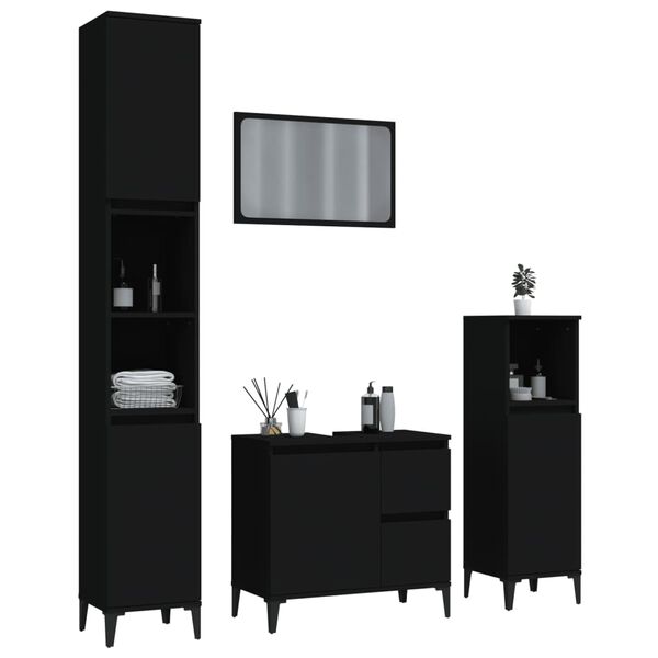 vidaXL 4 Piece Bathroom Furniture Set Black Engineered Wood