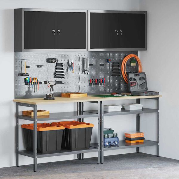 vidaXL Work Bench Set with Shelf with Storage 8 pcs Grey Steel