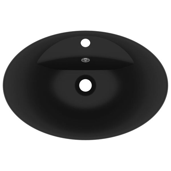 vidaXL Luxury Basin Overflow Oval Matt Black 58.5x39 cm Ceramic