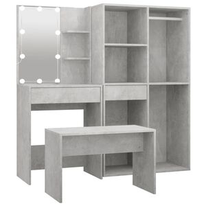 vidaXL Dressing Table Set with LED Concrete Grey Engineered Wood