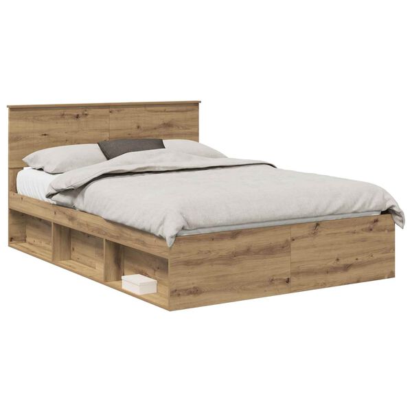 vidaXL Bed Frame Artisian Oak 135 x 190 cm Solid Pine Wood
