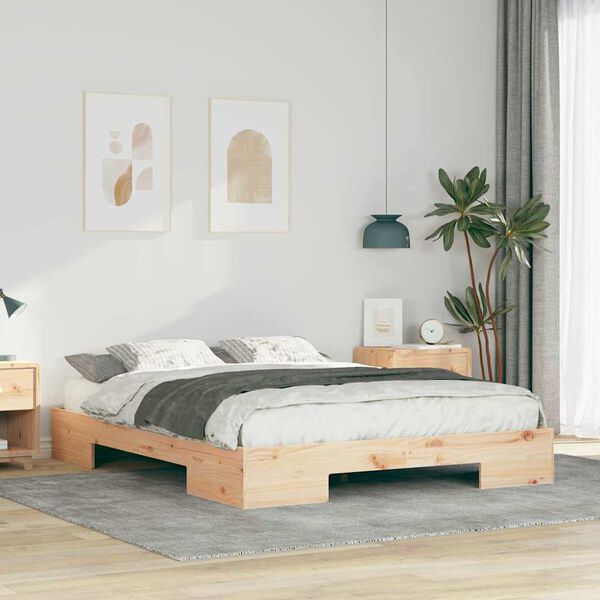 vidaXL Floor Bed Frame with Storage Brown 140 x 200 cm Solid pine wood