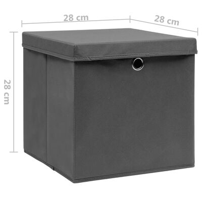 vidaXL Storage Boxes with Covers 10 pcs 28x28x28 cm Grey
