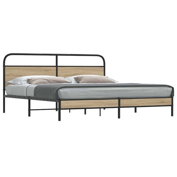 vidaXL Metal Bed Frame without Mattress Smoked Oak 200x200 cm
