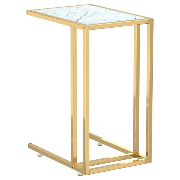 vidaXL Computer Side Table White Marble 50x35x65 cm Tempered Glass