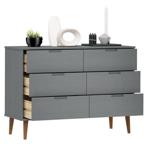 vidaXL Drawer Cabinet MOLDE Grey 113x40x80 cm Solid Wood Pine