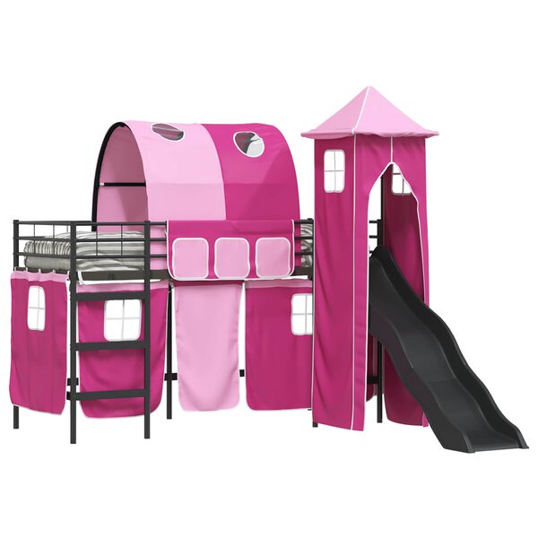 vidaXL Kids'Loft Bed Frame Black and Pink 99.5 x 190 cm Metal