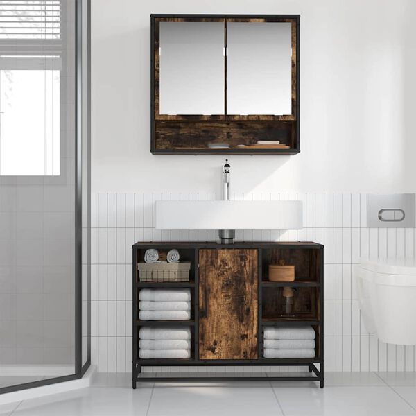 vidaXL Bathroom Sink Cabinet Smoked Oak 80x33x60 cm Engineered Wood