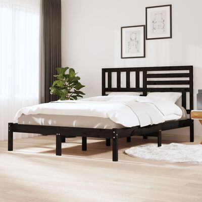vidaXL Bed Frame Black 135x190 cm Double Solid Wood Pine