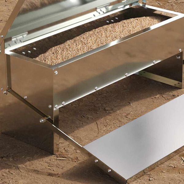 vidaXL Chicken Treadle Feeder Silver 48.5 x 39.5 x 19 cm