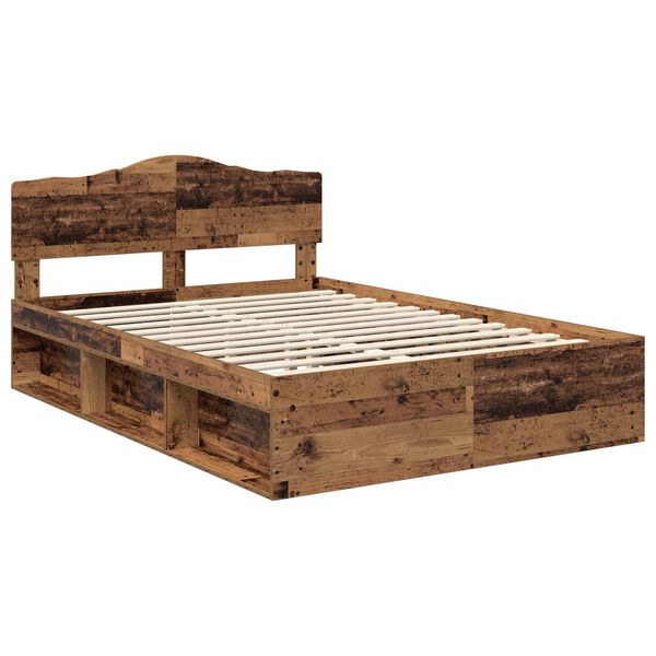 vidaXL Bed Frame with Headboard Old Wood 140 x 190 cm Solid Pine Wood