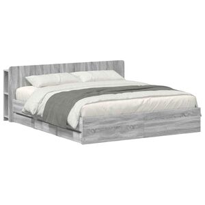 vidaXL Bed Frame with Storage and Headboard Grey Sonoma 180 x 200 cm