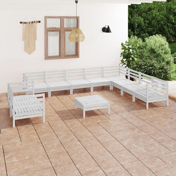 vidaXL 11 Piece Garden Lounge Set Solid Wood Pine White