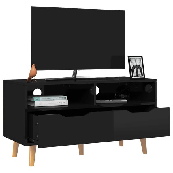 vidaXL TV Cabinet High Gloss Black 90x40x48.5 cm Engineered Wood