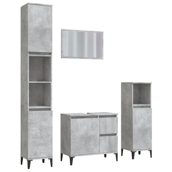 vidaXL 4 Piece Bathroom Furniture Set Concrete Grey Engineered Wood