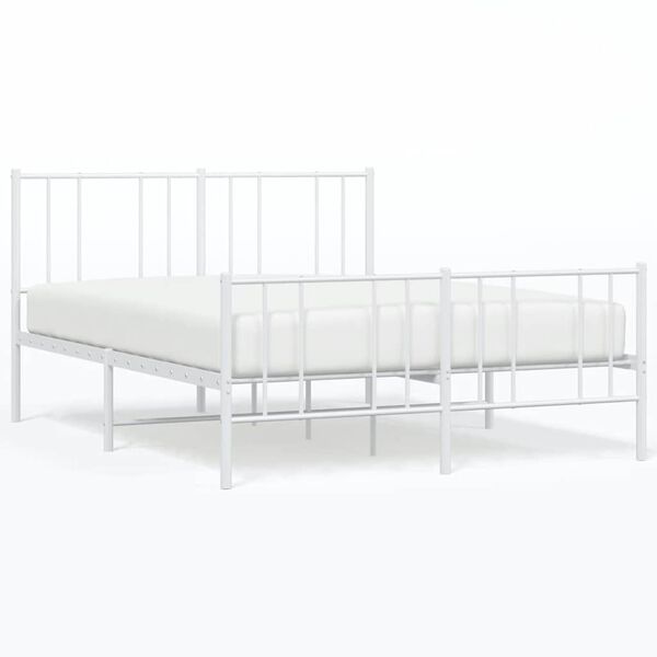 vidaXL Metal Bed Frame without Mattress with Footboard White 140x190cm
