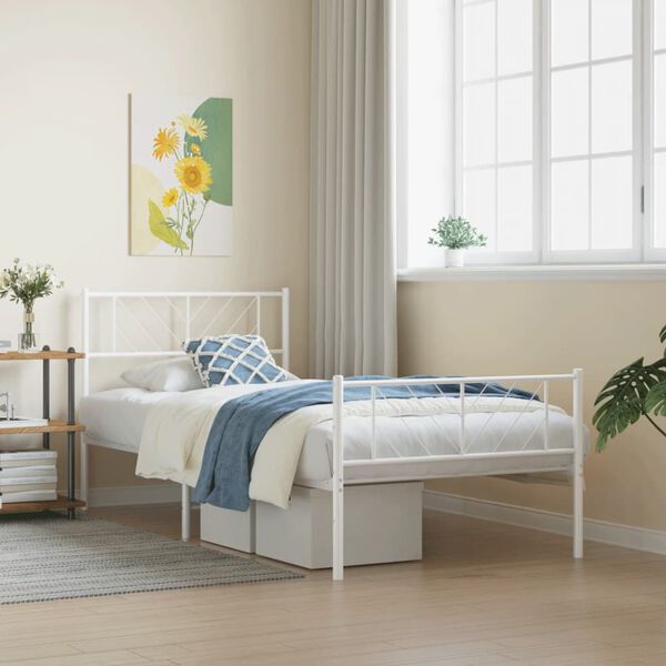 vidaXL Metal Bed Frame without Mattress with Footboard White 100x200cm