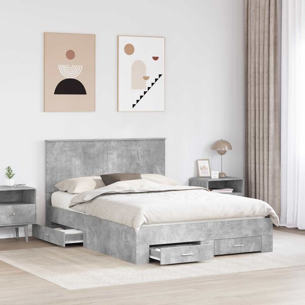 vidaXL Bed Frame Concrete Grey 135 x 190 cm Engineered Wood