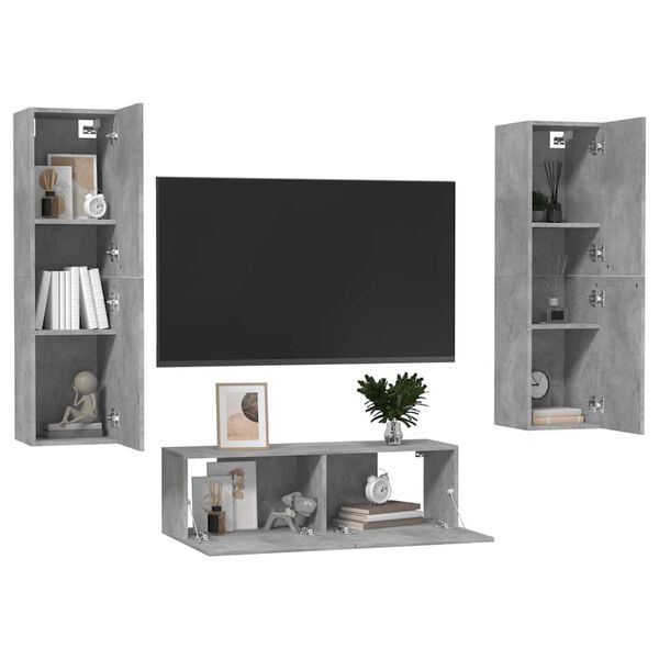 vidaXL 3 Piece TV Cabinet Set Concrete Grey Engineered Wood