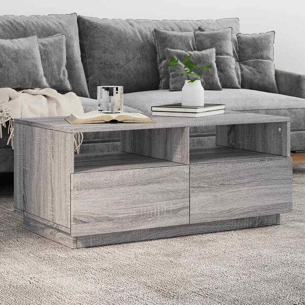 vidaXL Coffee Table with LED Lights Grey Sonoma 90x49x40 cm
