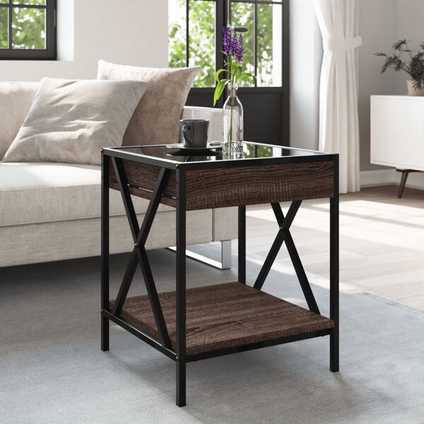 vidaXL Coffee Table with Infinity LED Brown Oak 40x40x49 cm