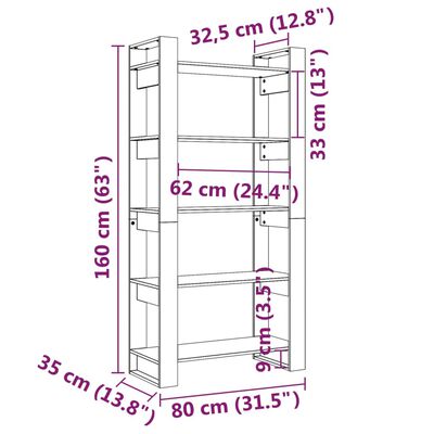 vidaXL Book Cabinet/Room Divider Grey 80x35x160 cm Solid Wood