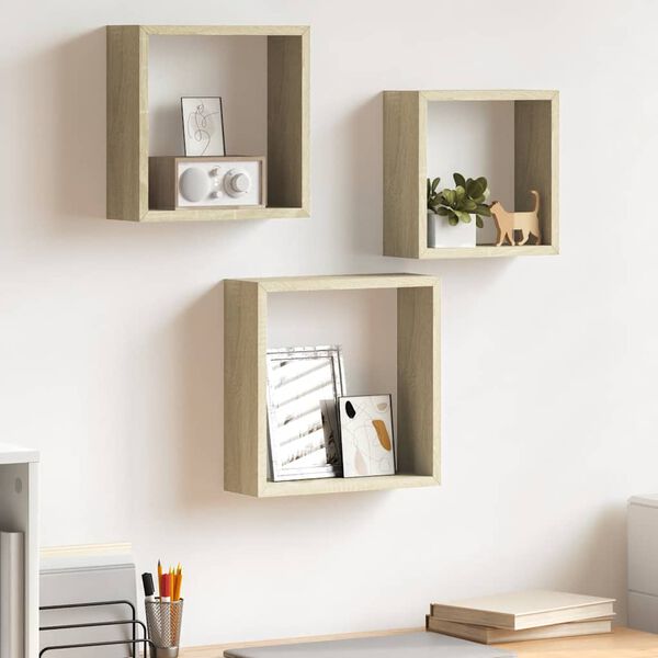 vidaXL Wall Cube Shelves 3 pcs Sonoma Oak